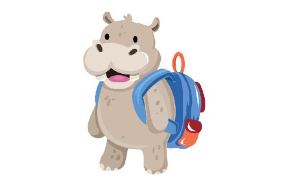 Cute Hippo with Backpack for School Crafts
